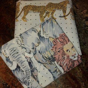 2pc Lady Pepperell Twin Muslin Sheets Animal Walk Safari Lion Leopard Elephants